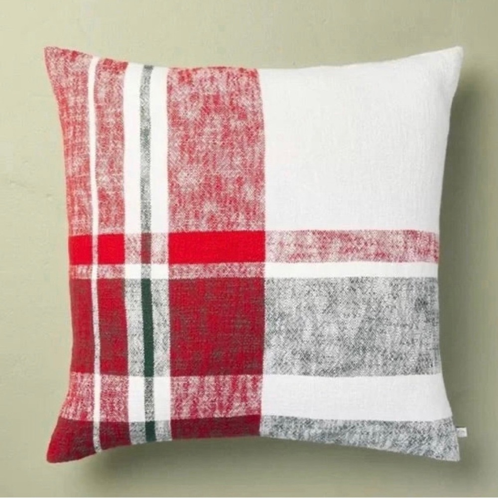 Hearth & Hand Magnolia 24" Festive Plaid Square Christmas Throw Pillow Red/Cream